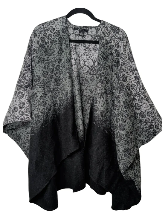 Cejon Black and Gray Floral Open-Front Poncho - Picture 2 of 5